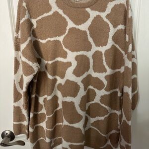 Seven7 Giraffe Pattern Sweater - Tan and White